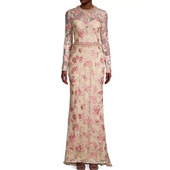 Mac Duggal pink Floral Embroidered Tulle Column Gown - Picture 5 of 16